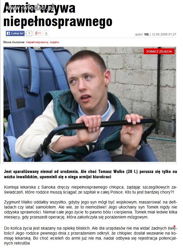 Armia wzywa niepełnosprawnego