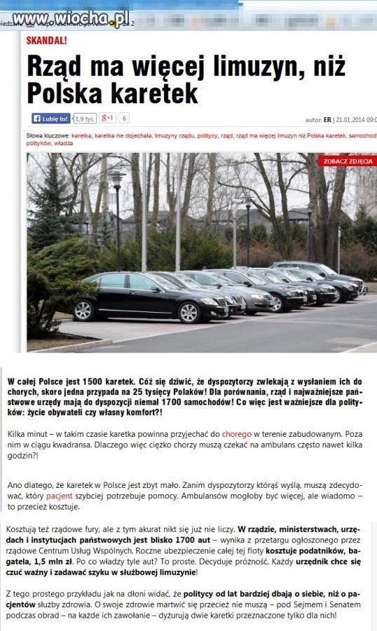 Rządowych aut więcej niż karetek