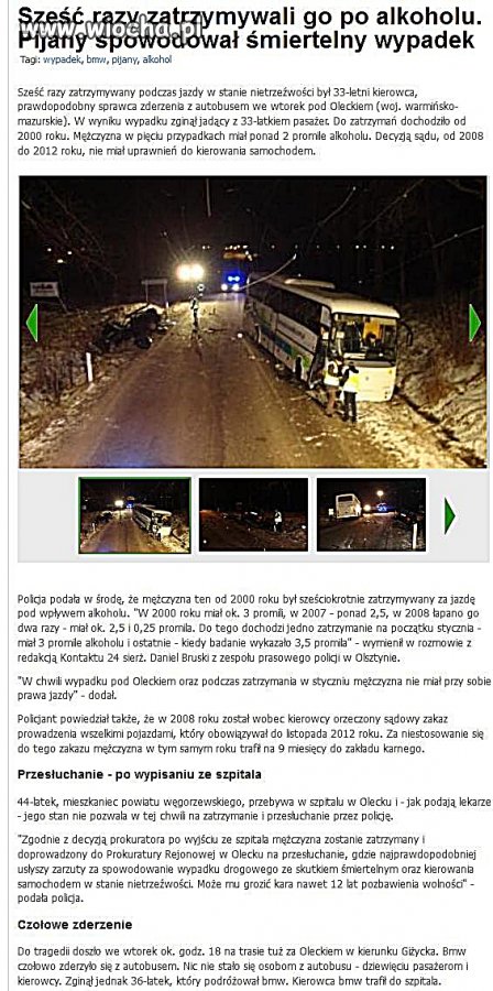 6 razy zatrzymany za jazdę po pijanemu.