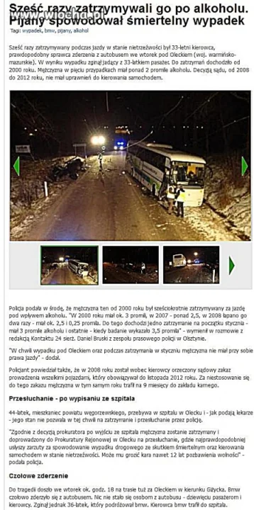 6 razy zatrzymany za jazdę po pijanemu.