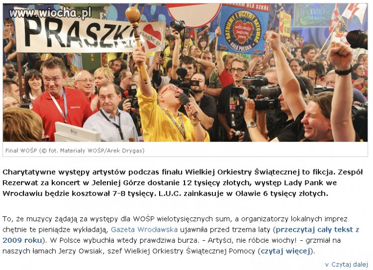 "Artyści" występują na WOŚP charytatywnie...