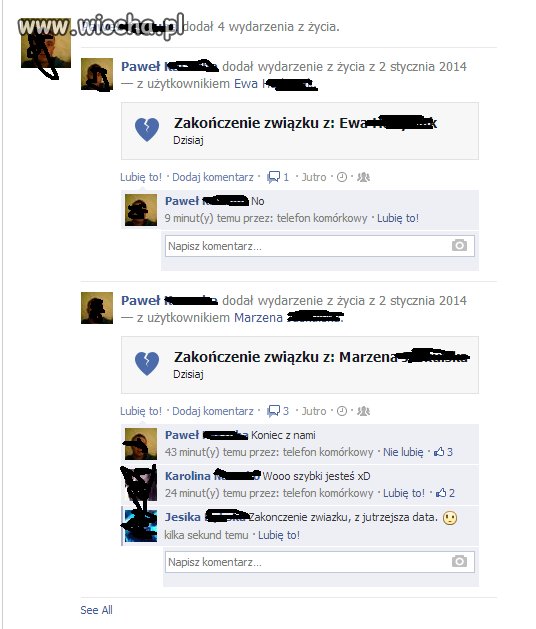 Zakończenie związku przez komentarz na fb...