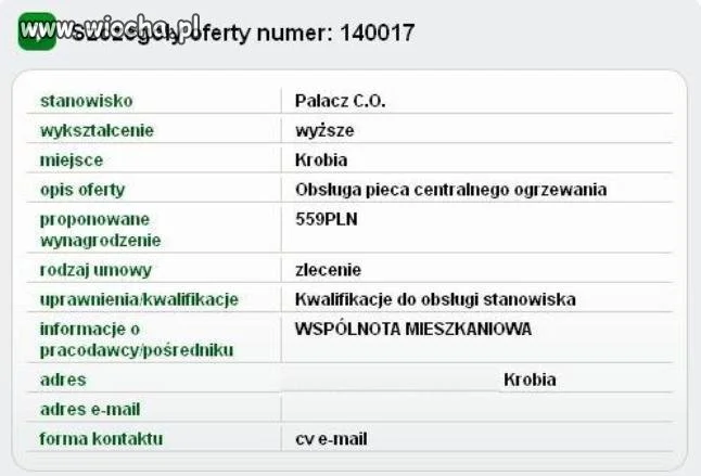 Pilnie zatrudnię magistra spalania