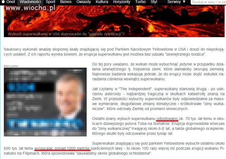 Ktoś 70 tys. lat temu odnotował wybuch wulkanu