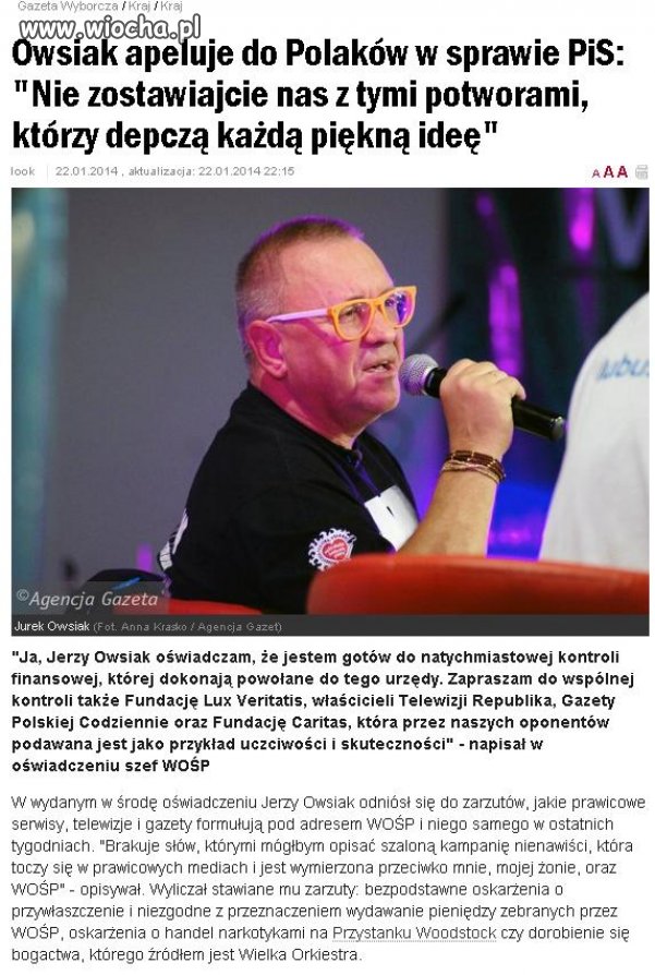 Owsiak apeluje do Polaków !!!