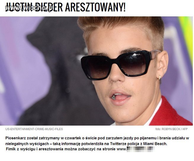 Justin Bieber aresztowany.