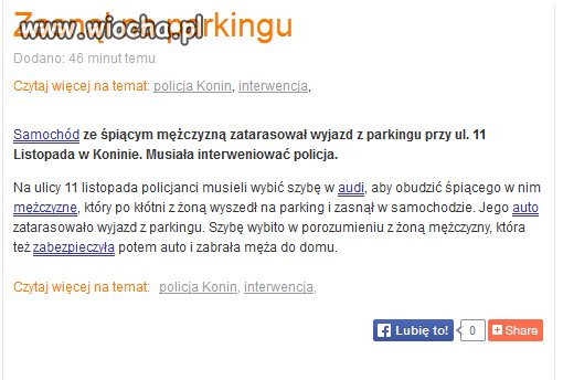 Zasnął na parkingu