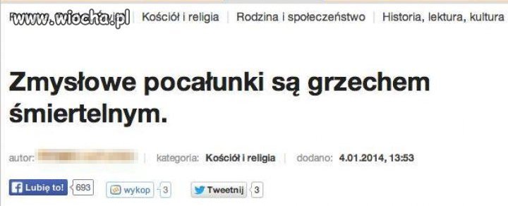 Nawet za całowanie wylądujecie w piekle