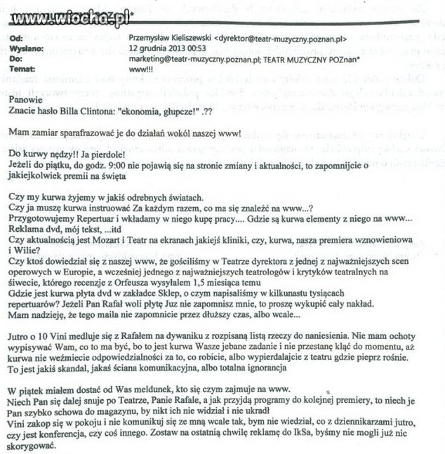 Wulgarny list dyrektora operetki do aktorów: