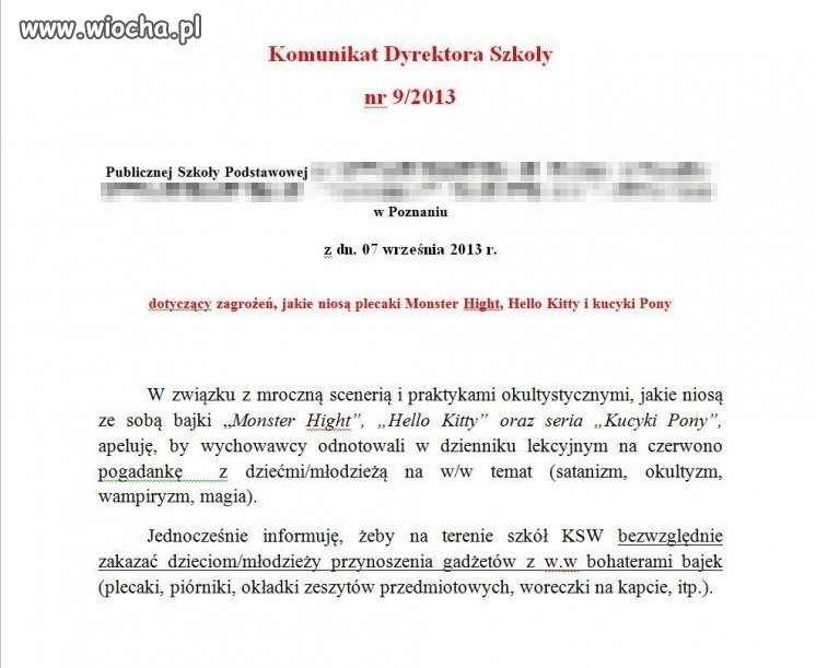 Komunikat Dyrektora szkoły.