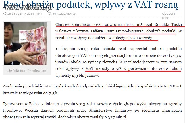 Chiny "Rząd obniża podatek-wplywy z Vat rosną"