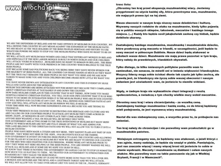 List Irlandczyków do Muzułmanów