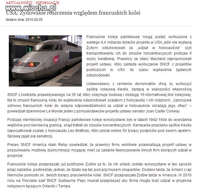 Odszkodowanie dla Żydów od francuskich kolei?