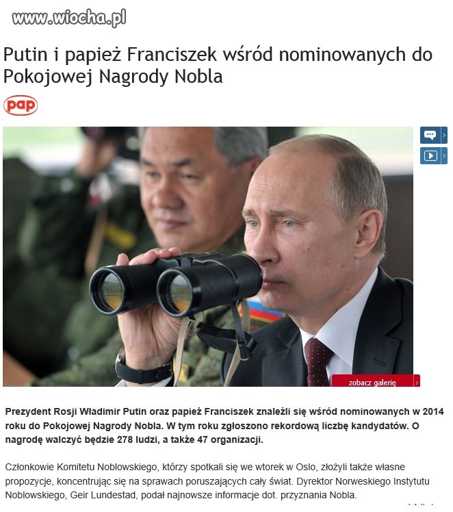 Putin kandydatem do ...Pokojowej Nagrody Nobla!!!