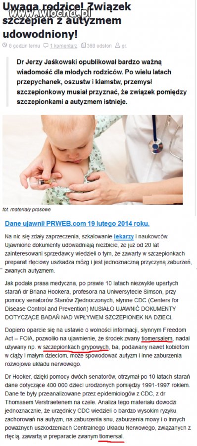 UWAGA ! ZWYKŁA SZCZEPIONKA WYWOŁUJE AUTYZM