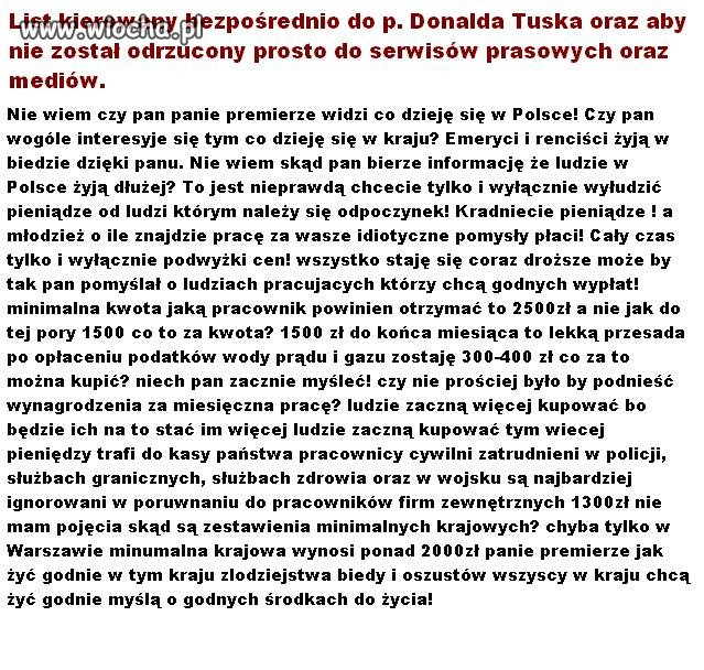 List kierowany bezpośrednio do p. Donalda Tuska 