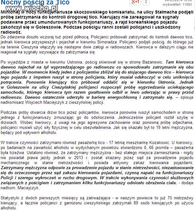 Polska Policja. Nie potrafi dogonić biednego Tico.