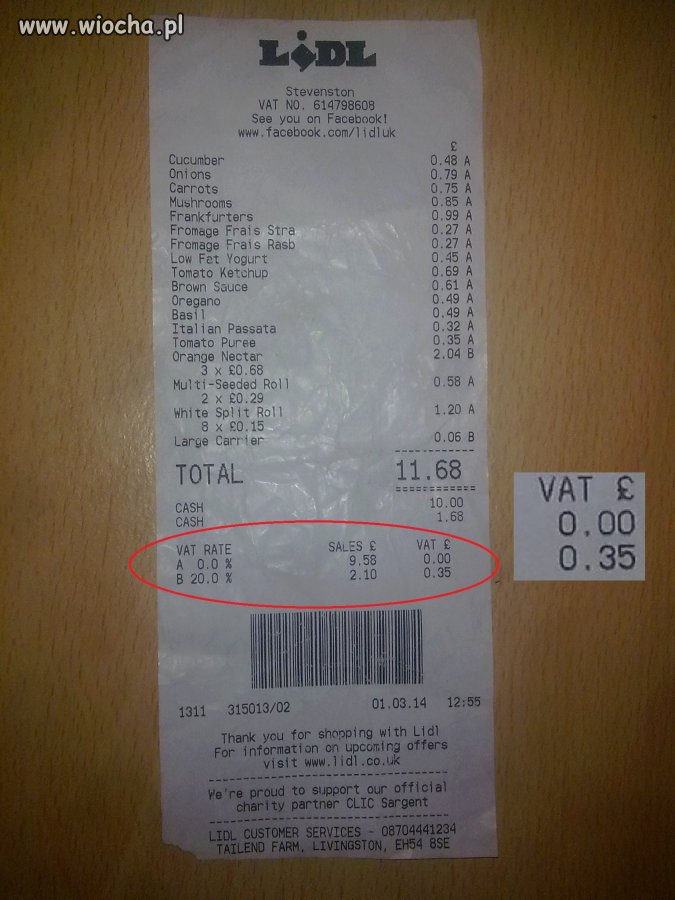 Małe zakupy w Lidlu w Anglii płatność ok 56zł