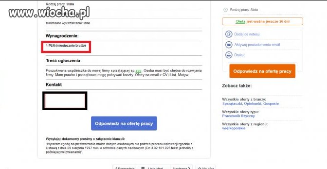 1 PLN miesięcznie brutto