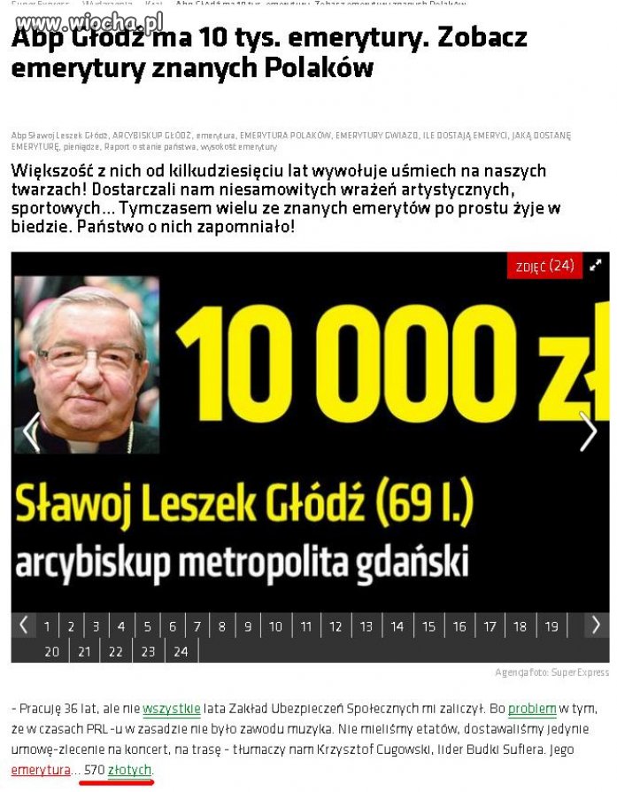 Cugowski emerytura 570zł a Głódż 10 tysięcy zł. 