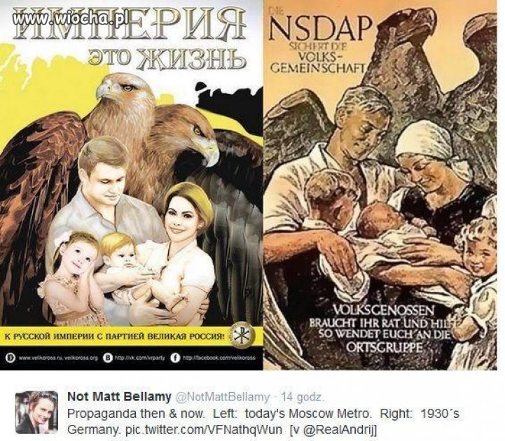 Plakat Putina PO lewej i Hitlera po prawej z 1930.