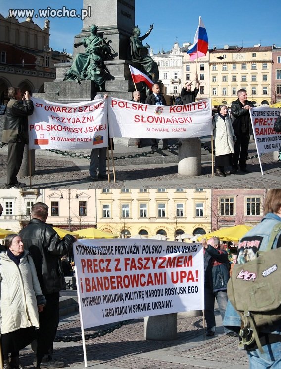 Prorosyjskie hasła na rynku w Krakowie 