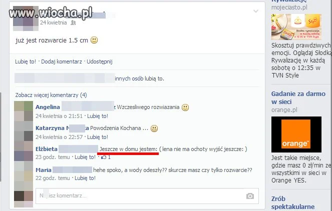 PORÓD NA FACEBOOKU! ROZWARCIE 1,5 cm!