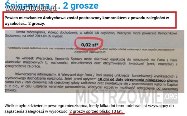 Komornik za 2 grosze sprzed 10 lat.