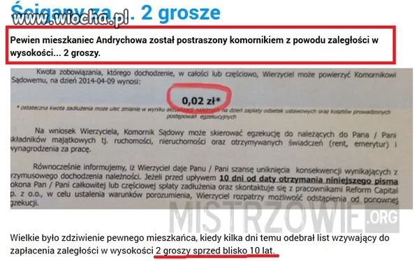 Komornik za 2 grosze sprzed 10 lat.