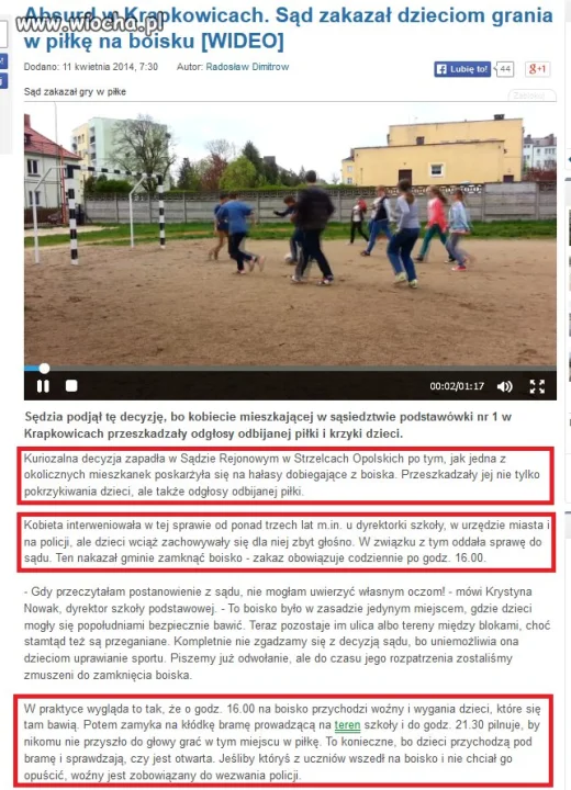 Zakaz gry na boisku od 16:00 - 6:00