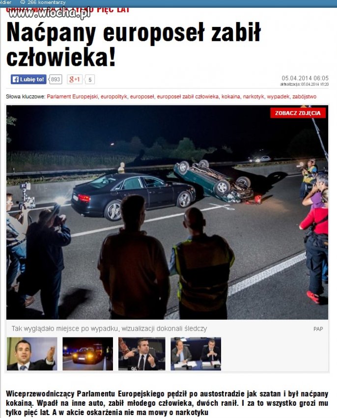Europoseł naćpany kokainą zabił człowieka.