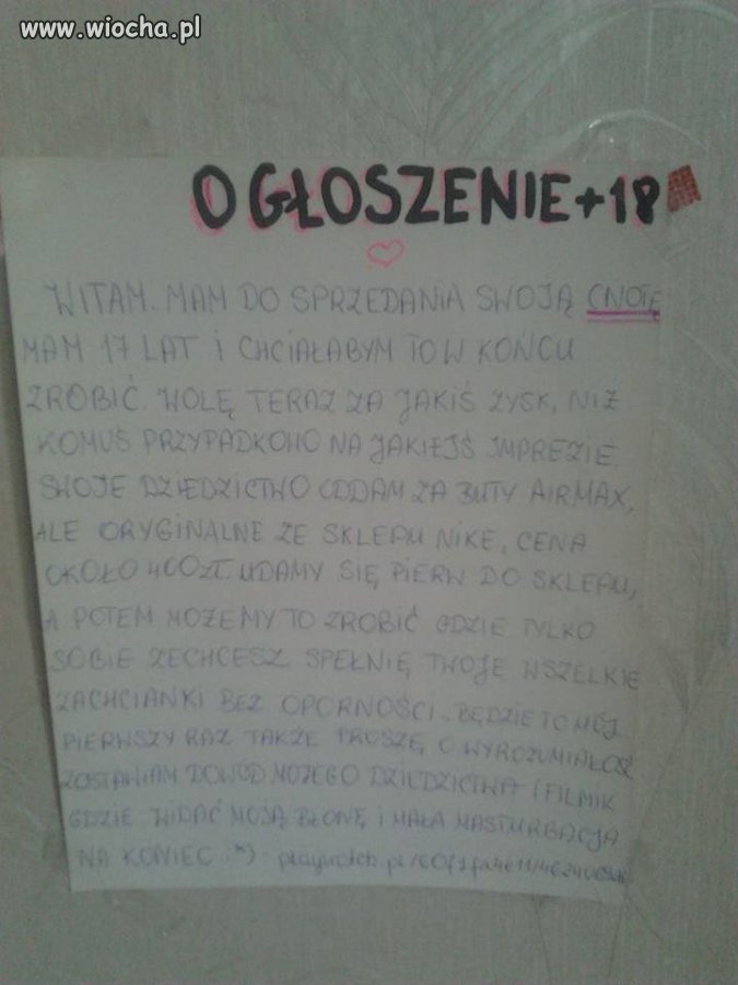 Ogłoszenie polskiej nastolatki