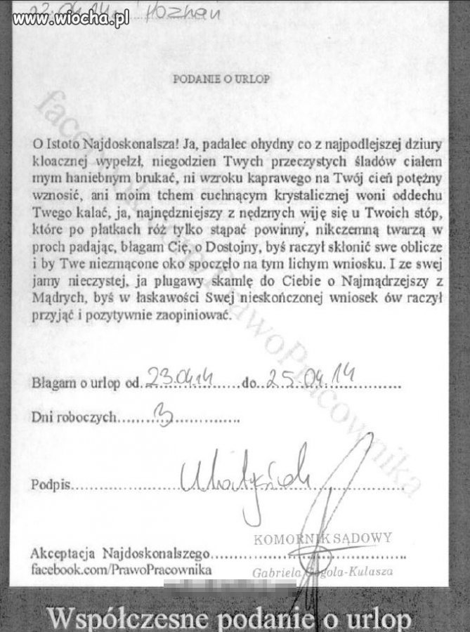 Podanie o urlop u komornika