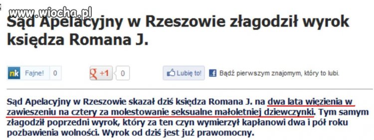 Wyrok w zawieszeniu za gwałt na dziecku!!!