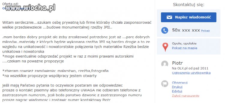 Hiena co chce budować pomnik JP II za miliony