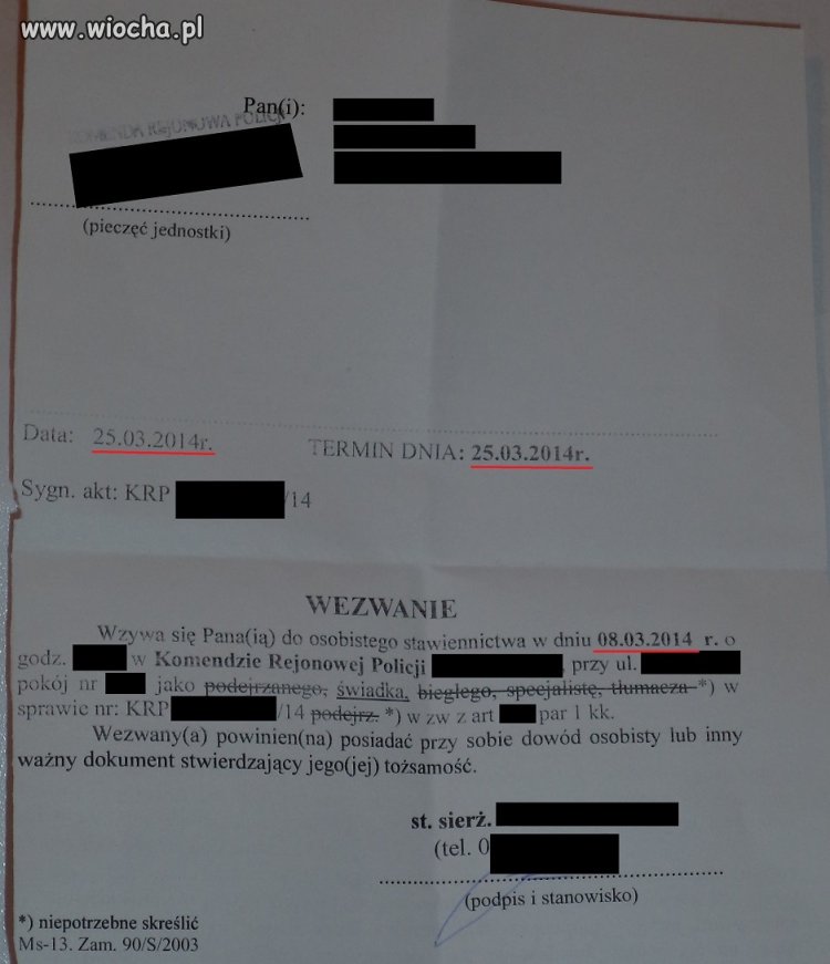 Wezwanie, chyba po odbiór kwiatka. To już trzecie.