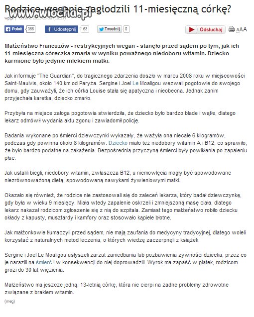 Wegańskie oszołomy zagłodziły dziecko