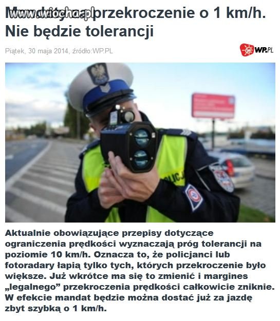 Co oni jeszcze wymyślą,przekroczenie 1km/h MANDAT!