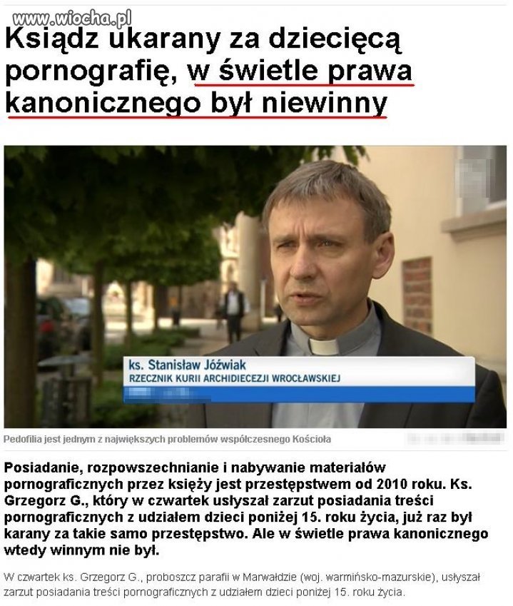 Czyli dla kościoła dziecięca pornografia to nie przestępstwo?