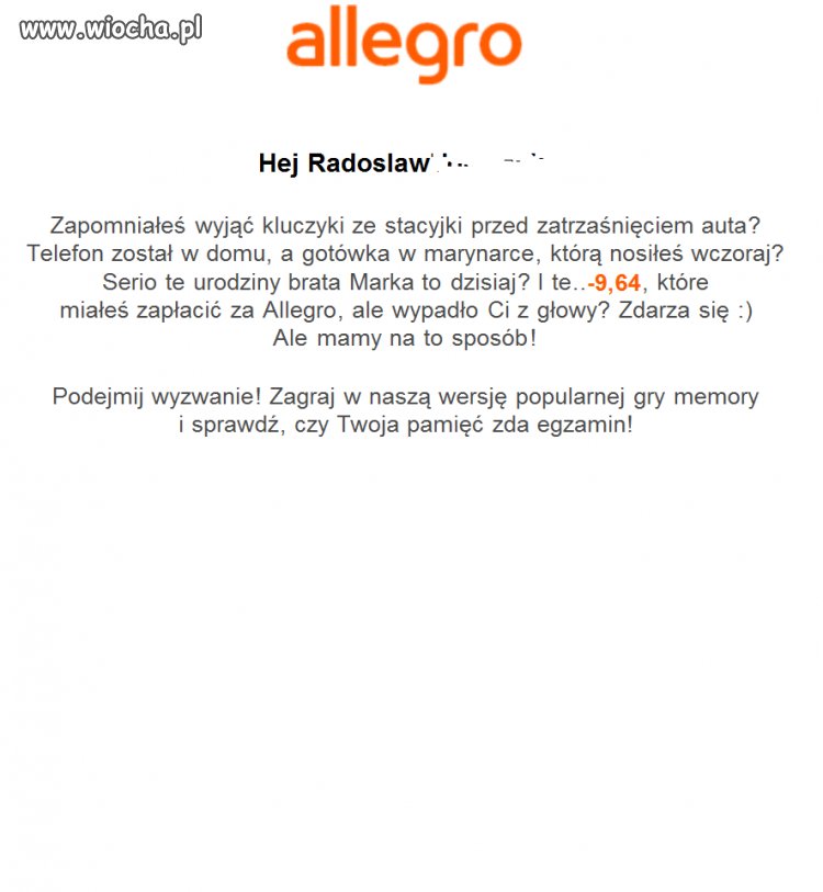 Allegro bardzo subtelnie przypomina o płatności