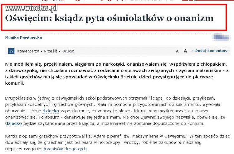 Ksiądz pyta ośmiolatków o onanizm!!!