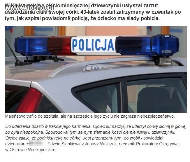 Uderzył pięciomiesięczną córkę dłonią w głowę