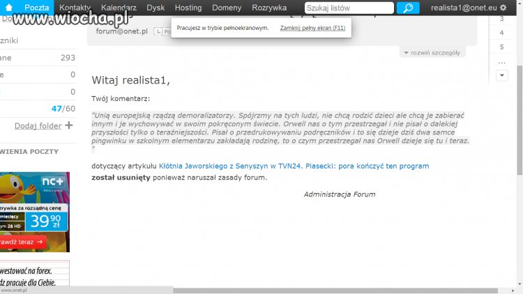 Komentarze naruszające zasady forum onetu
