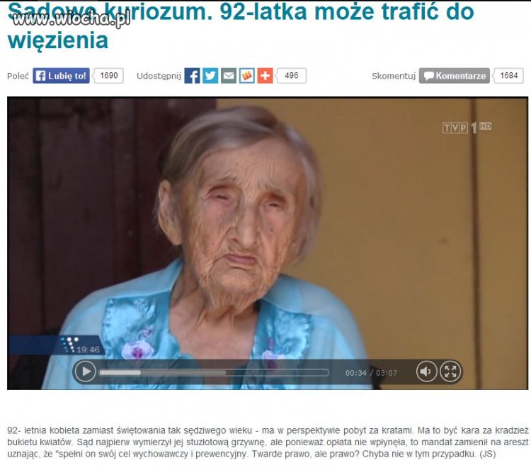 92 letnia kobieta trafi do więzienia za kradzież..