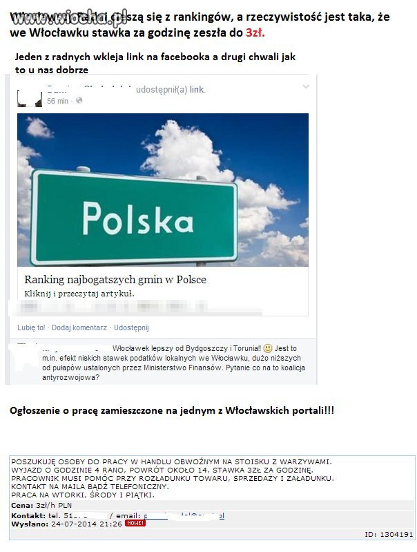 We Włocławku płaca 3zł za godzinę!!! 