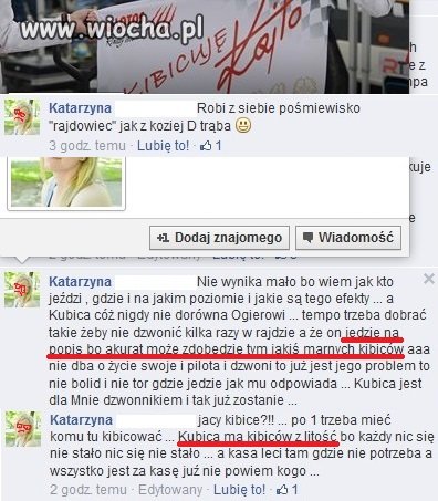 Pani kibicuje Kajto więc w jej mniemaniu Kubica to