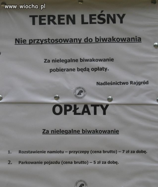 Opłaty za nielegalne biwakowanie