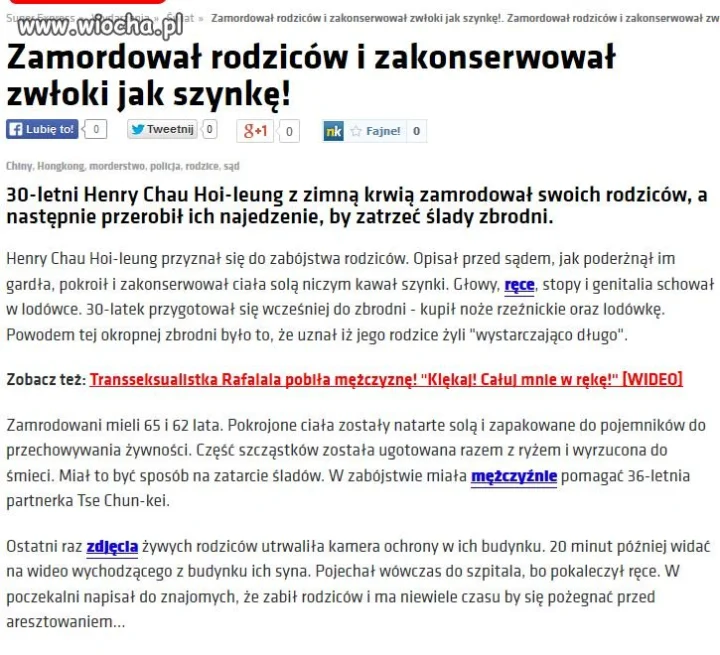 Chińczyk zamordował rodziców