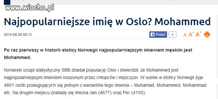 Najpopularniejsze imię w Oslo