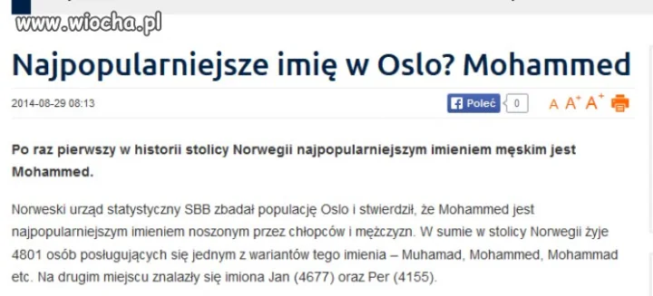 Najpopularniejsze imię w Oslo